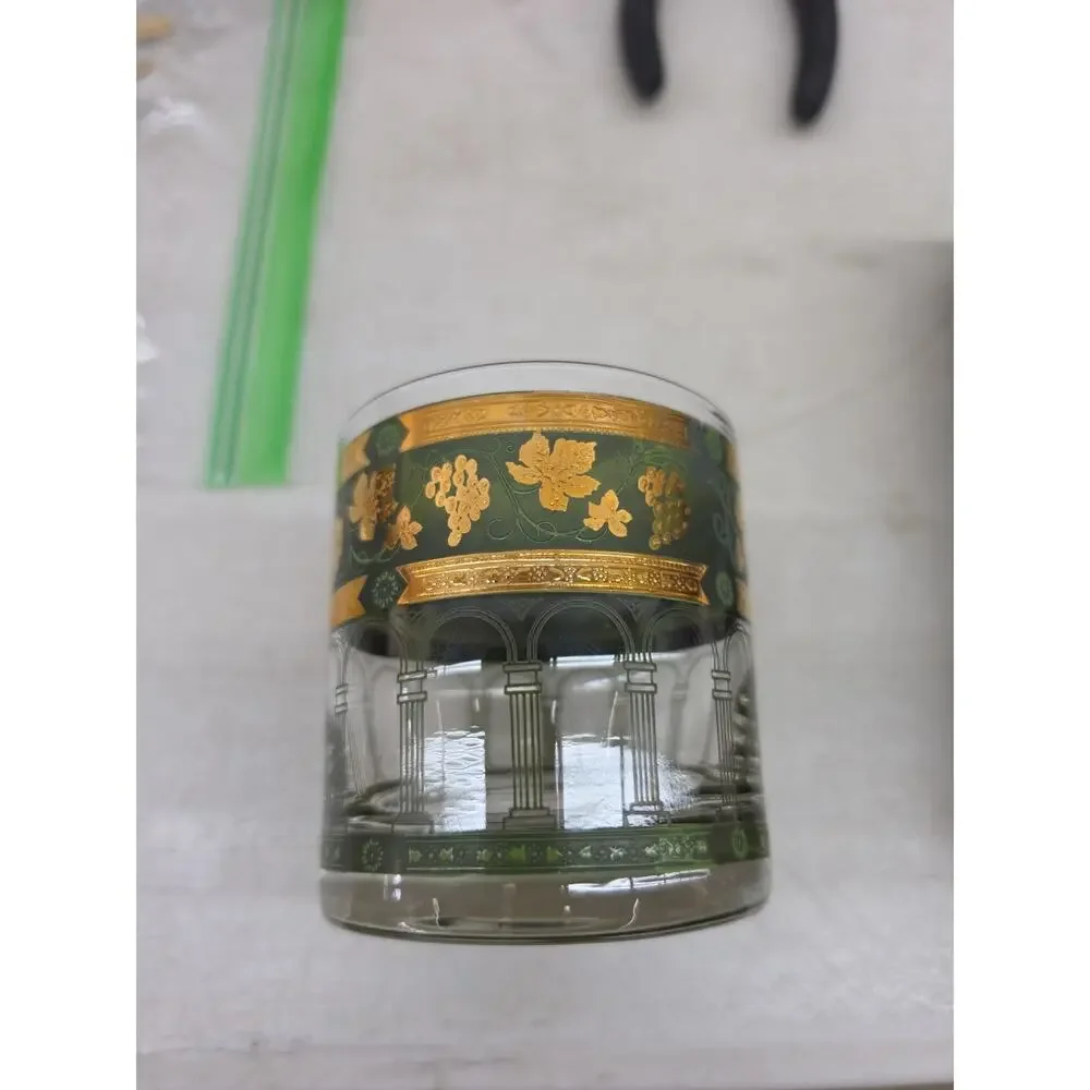 1 Cera Glass MCM GOLDEN GRAPES Green 22K Lowball Glass 3 3/8